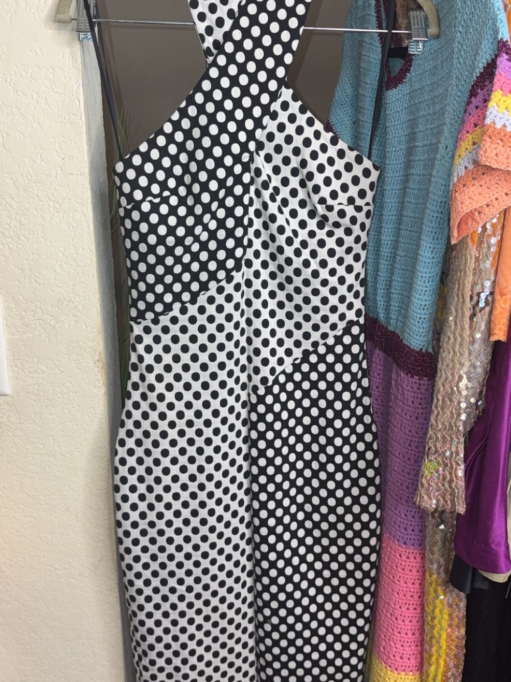 Bec & Bridge Black and White Polka Dot One-Shoulder Midi Dress
